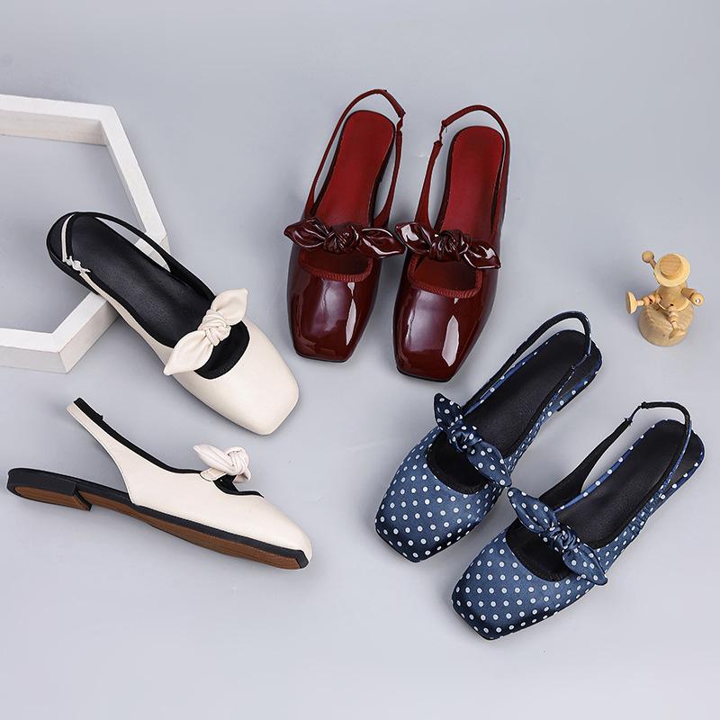 Fashion Polka Dot Print Ballet Flats Shoes for Women Elegant Square Toe Elastic Mary Janes Shoes Ladies Shallow Spring Autumn Loafers