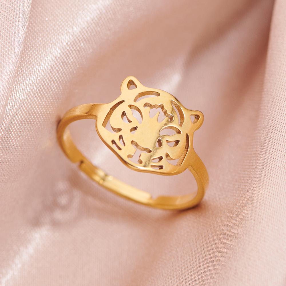 Stainless Steel Zodiac Tiger Ring for Women - Open Style Animal Ring