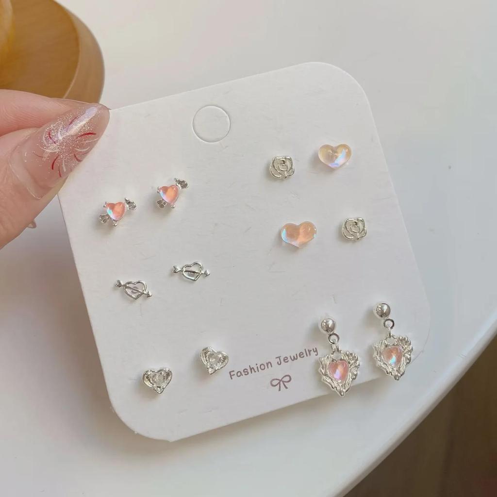 Aurora Pink Diamond Silver Needle Earrings Set - Unique Planet Pendant Design for a Touch of Timeless Elegance.