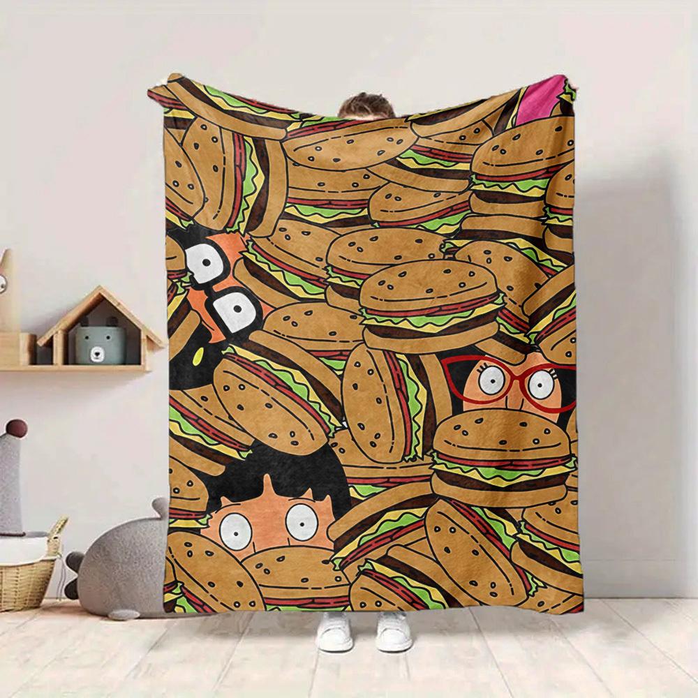 1pc Bob’s Burgers Cozy Print Blanket Lightweight Warm Flannel Throw Blanket For Sofa, Bed, Living Room