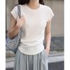 In Stock: White Slimming Dolman Sleeve T-Shirt - Women's Casual Round Neck Short-Sleeved Top