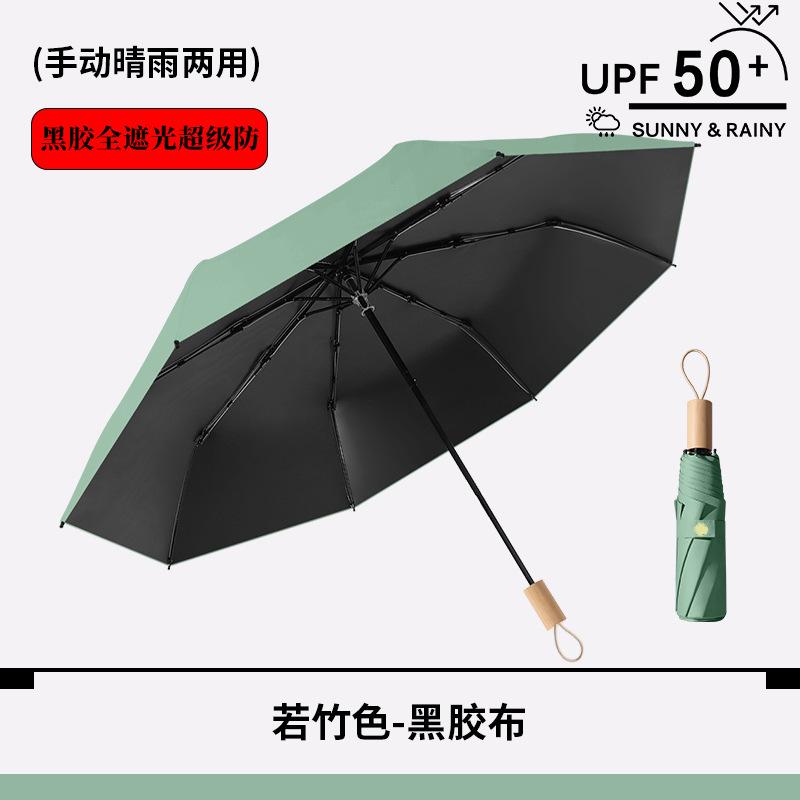Tri-fold manual business umbrella Sun umbrella Vinyl sunscreen Folding umbrella Reinforced windproof solid color rain umbrella