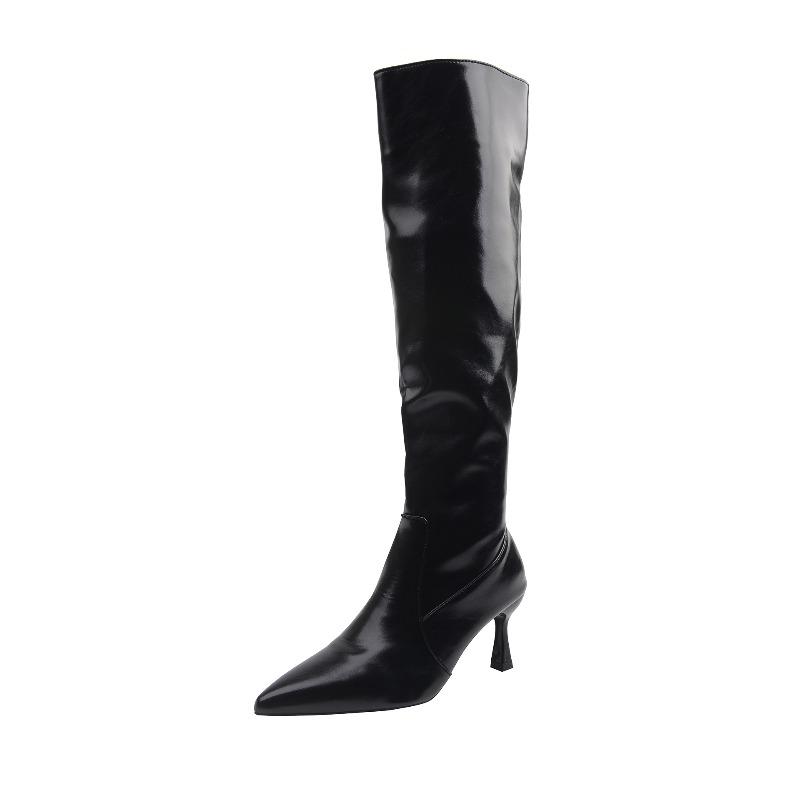 Winter Fashion Pleated Pointed Toe Women Long Boots Street Style High Heels Party Stripper Female Leather High Booties