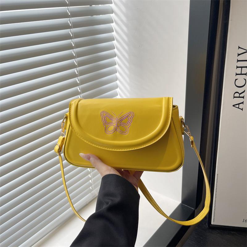 Korean Version Embroidered Butterfly Bag Women's 2025 New Handbag Texture Casual Simple Shoulder Bag Solid Color Small Square Bag
