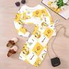 Girls Cartoon 2 Piece Outfits, Long Sleeve Crop Top + Spaghetti Strap Bodycon Dress, Light Fresh Cartoon Print Party Dress Set