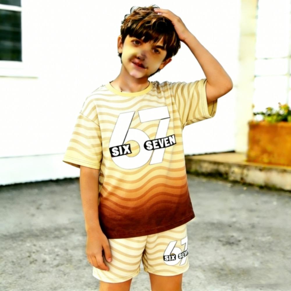 Kids Clothing Top Gradient Zebra Color 67 Printed Kids T-shirt and Shorts 2 Piece Set Summer Casual Outfit for Boy's and Girl's