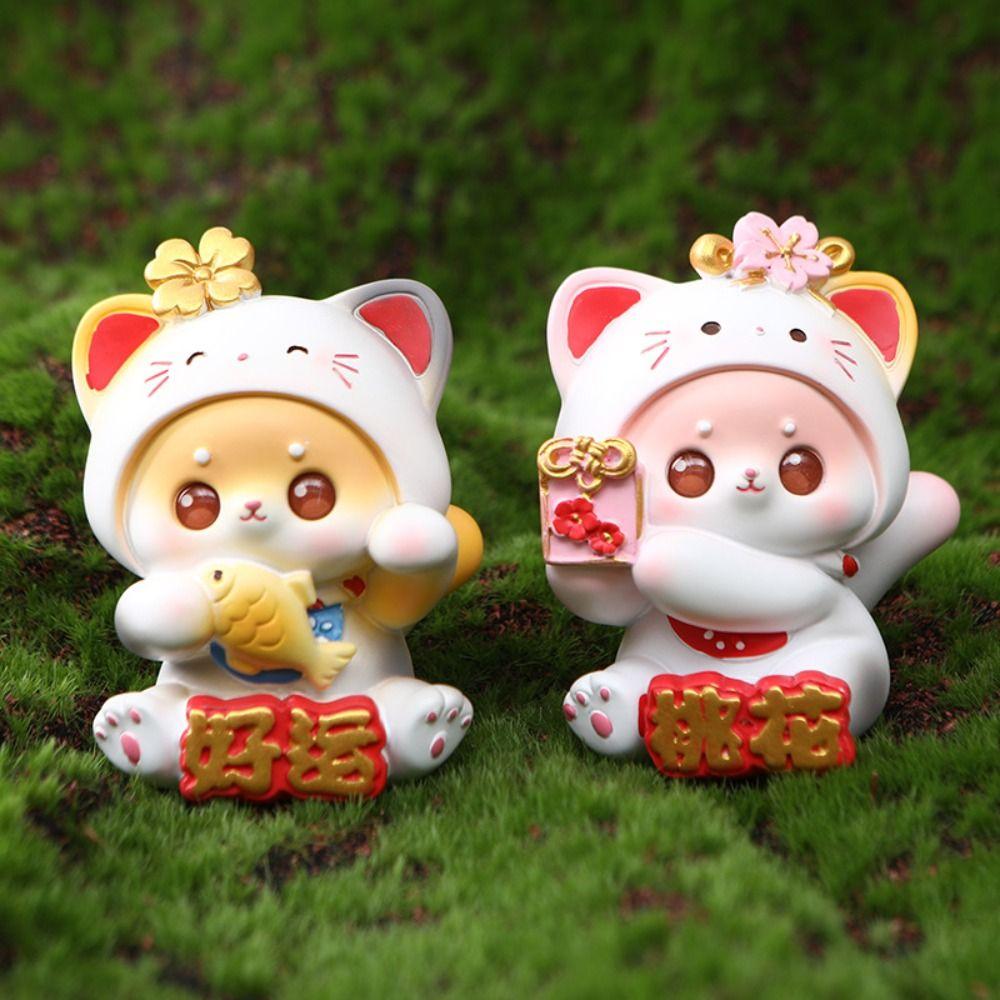 Cute Fortune Cat Figurine Resin Crafts Mini Cat Sculpture  Party Supplies