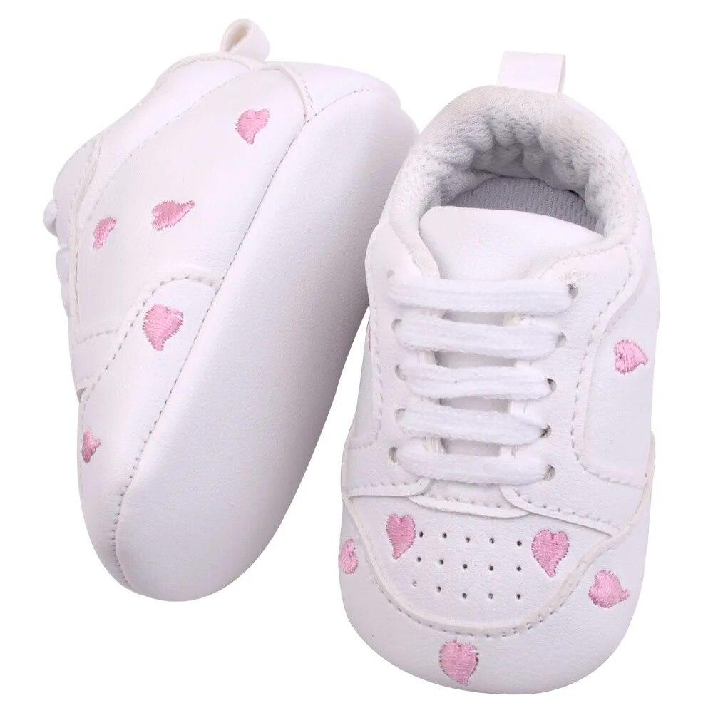 2023 Baby Shoes For Newborn Baby Boys Girls Print Heart Star Pattern First Walkers Kids Toddlers Soft Sole PU Sneakers For 0-18M