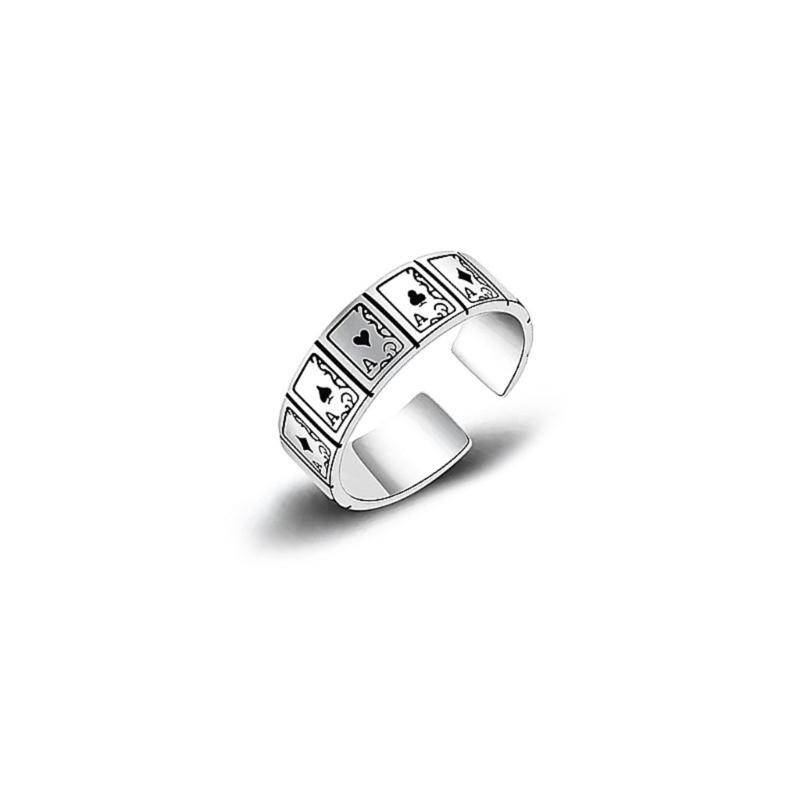 A52E Unisex Playing Card Ring with Open Square Retro Designs Hip Hop Fashion
