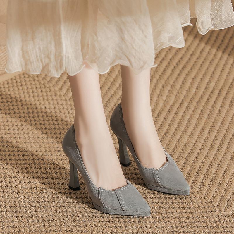 -15 Sexy Suede Waterproof Table Is Not Tired of Feet Single Shoes for Women and Women's Autumn New Pointed Stiletto High Heels
