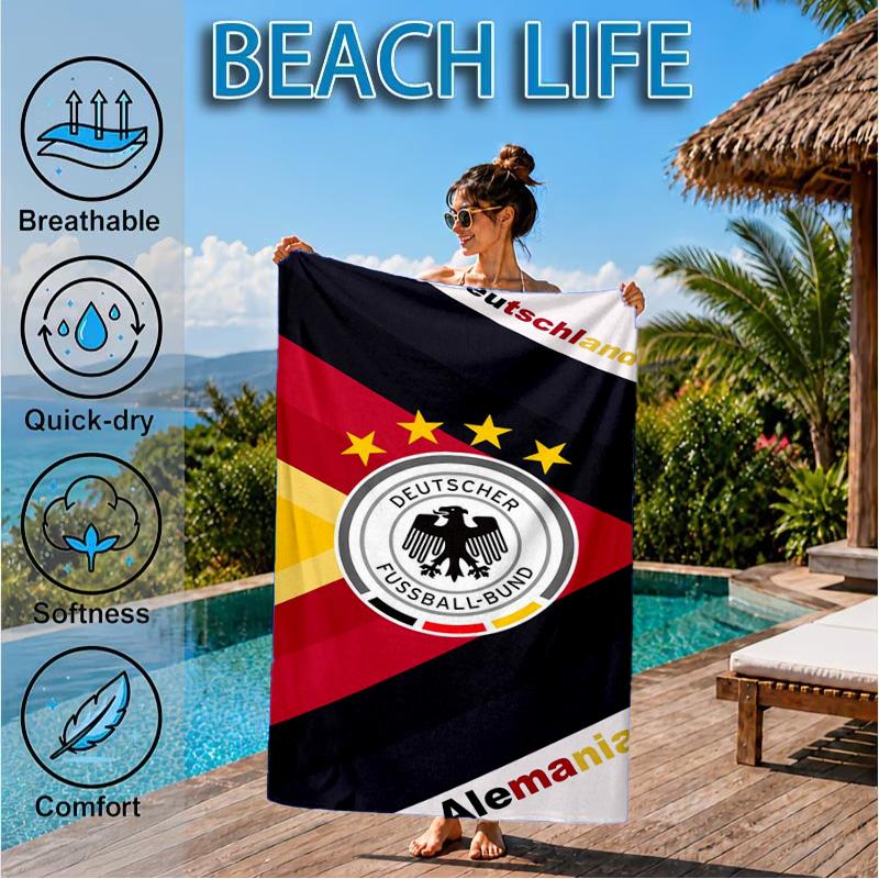 Asciugamano da Spiaggia in Microfibra Stampato con Emblema del Calcio Tedesco, Morbido e Assorbente, Asciugatura Rapida, Ideale per Viaggi Estivi, Essenziale per la Spiaggia, Piscina