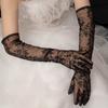 Fashion Thin Bridal Etiquette Gloves Stage Feather Sleeves Long Stretchy Elbow Tulle Opera Gloves Costume Evening Party Gloves