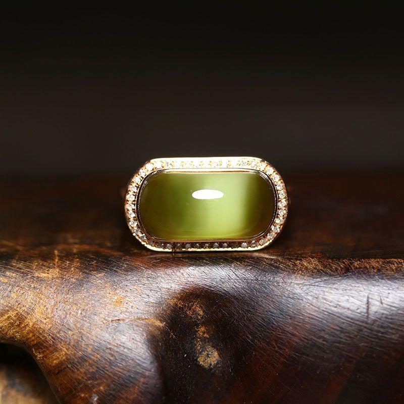 New natural Hetian jasper rings for women exquisite light luxury ethnic style engagement party  jewelry adjustable