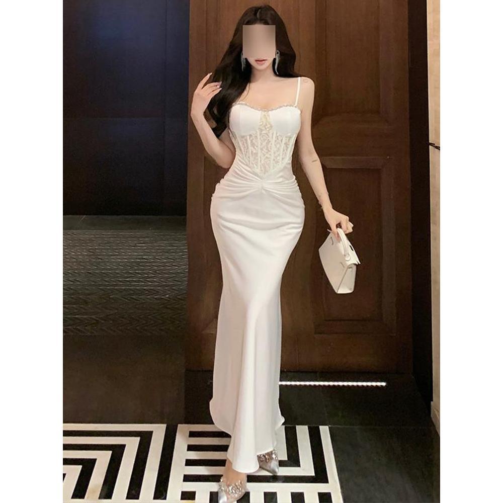 Royal sister, light and familiar style lace fishbone suspender dress, wear a French temperament dress for important occasions