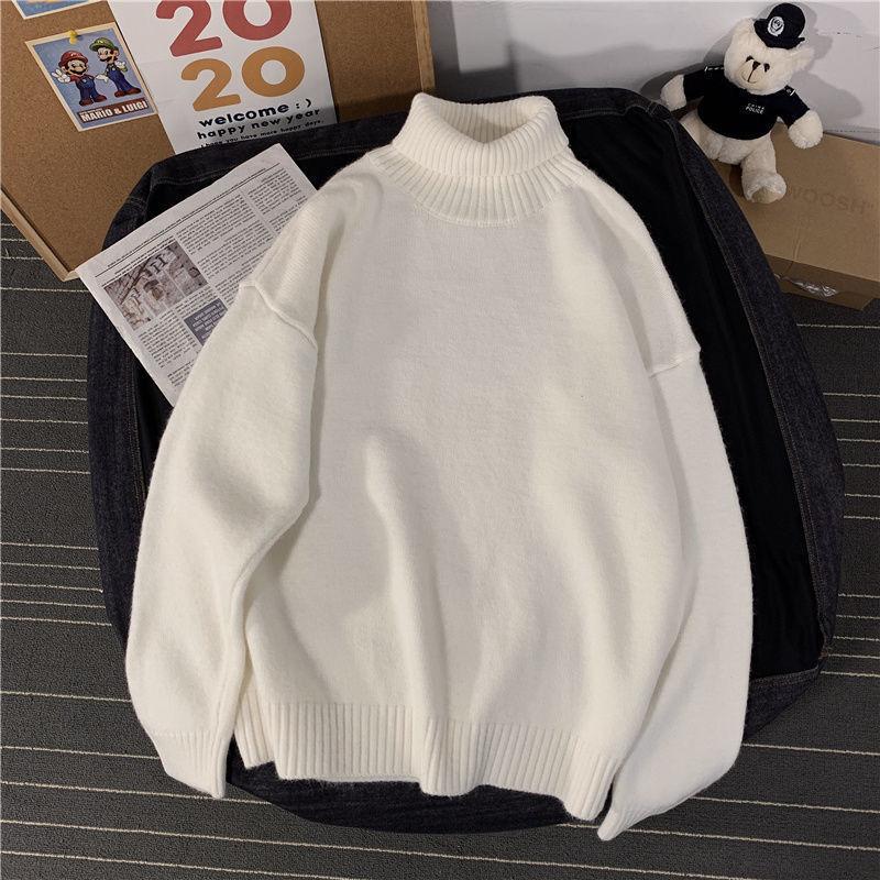Oversized Pure White Turtleneck Men's Solid Color Turtleneck