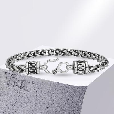 Vnox Masculine Link Bracelet Chain Bracelet for Men, Oxidized Vintage Wheat Link Chain Wristband, Rock Personality Jewelry