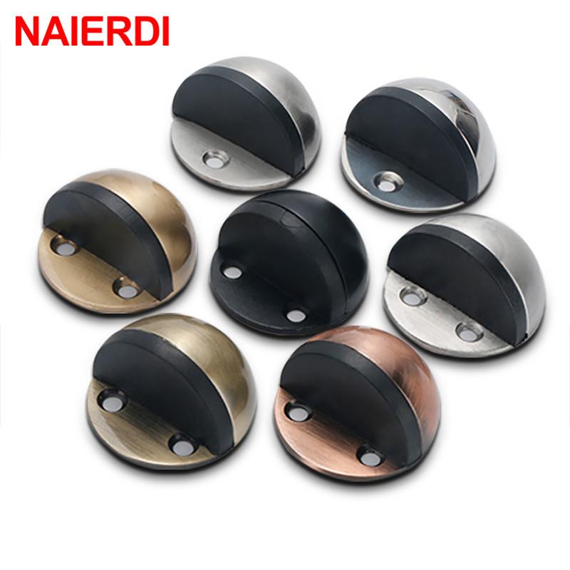 NAIERDI 7 Colors Stainless Steel Rubber Door Stopper Non Punching Sticker Door Holders Catch Floor Mounted Nail-free Door Stops