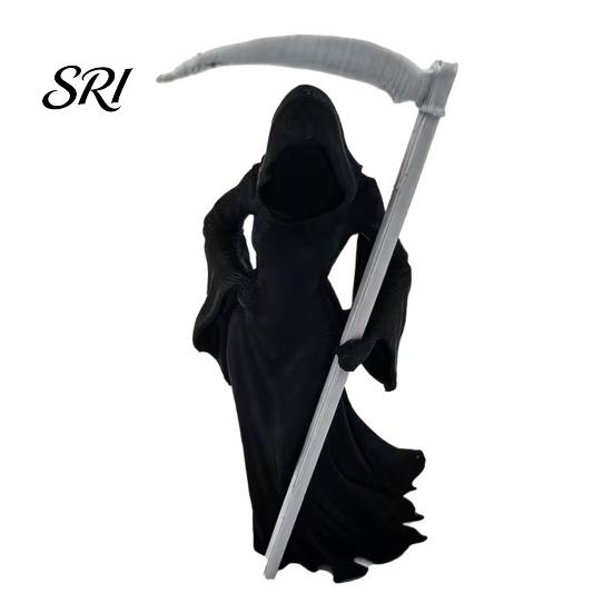 Compact Gothic Collectible Female Grim Reaper Statue with Sickle 3D Printed Black Robe Dark Queen Figurine Mysterious Sculpture for Home Office