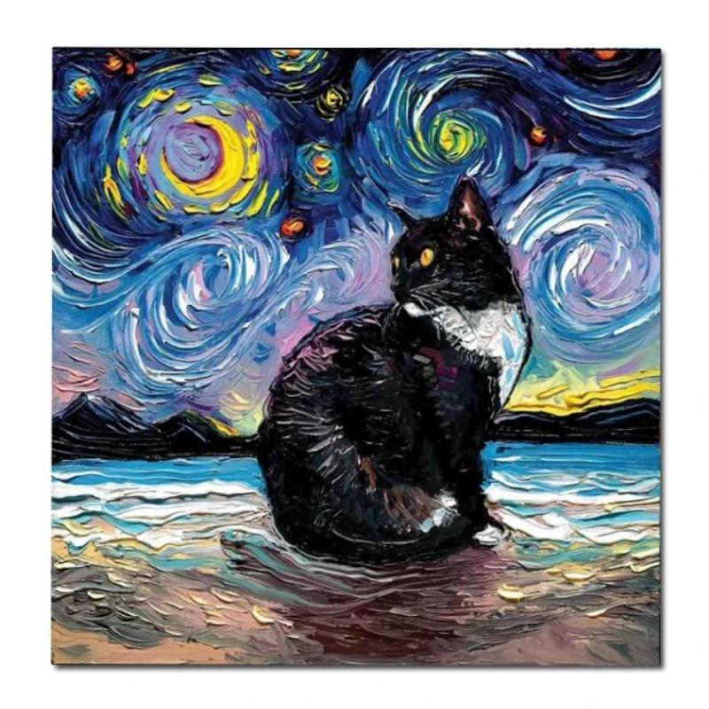 

Репродукция картин с кошками и собаками Ван Гога на холсте, абстрактные животные, художественный постер и принт, настенная художественная картина для домашнего декора комнаты 40x40cm no frame фиолетовый