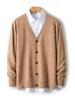 Men's V-neck Wool Cardigan: Autumn/Winter Business Casual Solid Color Long Sleeve, Warm Loose Knit Outerwear.