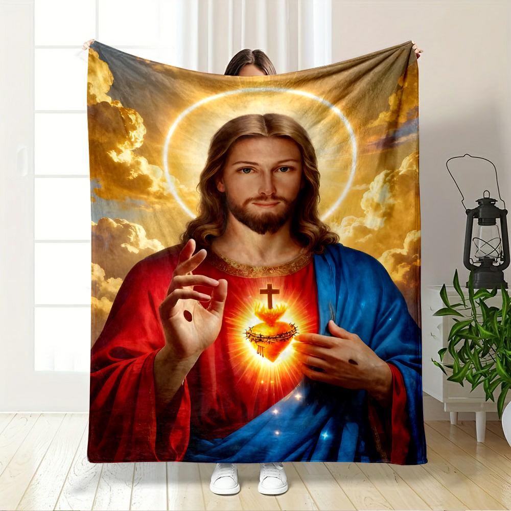 "Jesus Sacred Heart Religious Blanket Design"Flannel blanket for bedroom, living room, sofa, and nap