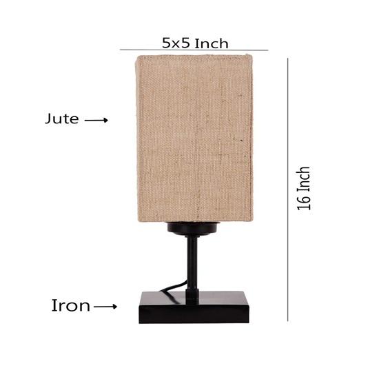40.64 Cm Square Beige Jute Shade Table Lamp with Wood Base Bulb Not Included Home Décor Bedroom, Dining Room, Hotel Room, Living Room, Office