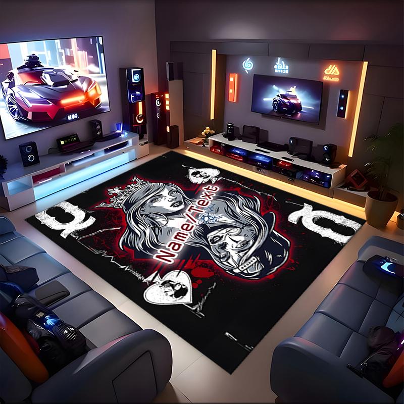 1PC Custom Name Queen Hearts Art Theme Floor Mat Ideal for Living Room, Game Rooms, Office, Bedroom,Floor Mat Playful Design