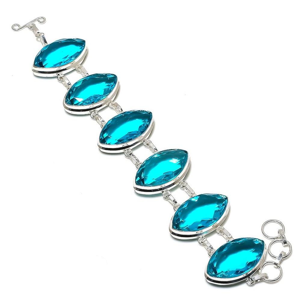 Swiss Blue Topaz Marquise Shape Gemstone Bracelet Adjustable Link Jewelry 8"