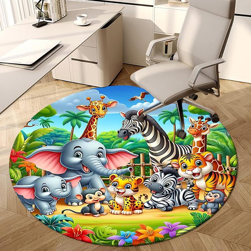 1PC Safari Zoo Non-Slip Floor Round carpet, Office, family, bedroom, Large Area Rug Indoor Rugs, Durable PolyesterH0351