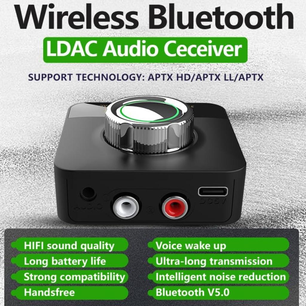 Bluetooth Audio Receiver, with LDAC/APTX Low Latency/APTX HD/AAC/SBC, Wireless RCA Audio Adapter with 3.5mm Jack/RCA Out for Hi Res Music Streaming