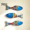 Wooden Fish Wall Art 3Pcs Decor, Boho Polka Dot Painted Ornaments, Ocean Modern Minimalist Theme Hanging for Bathroom Nursery Bedroom Living