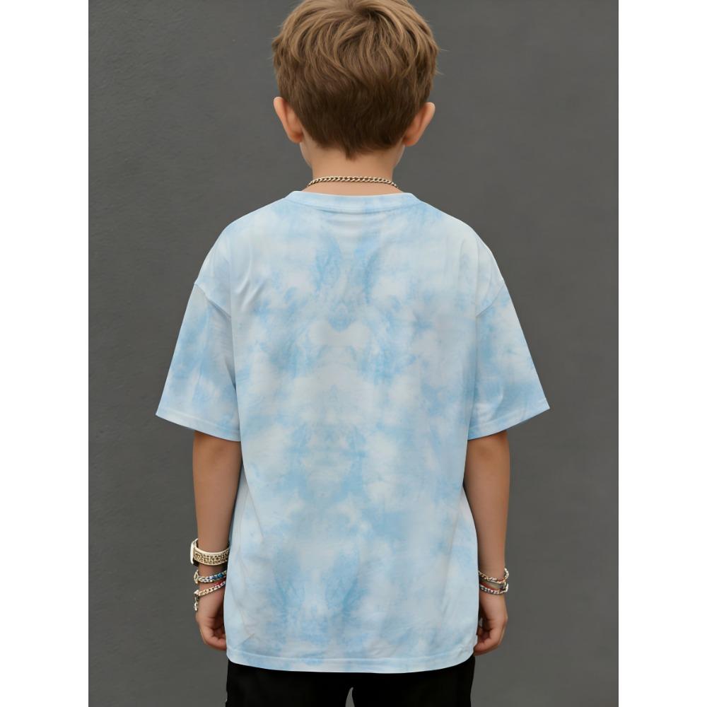 Fashionable Round Neck T-shirt for Boys and Girls. Clean Tie-dyed T-shirt Short-sleeved Fabric. Absorbs Sweat and Does Not Stuffy.