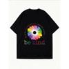 Oversized T-Shirt with Rainbow Gradient Daisy Print – "be Kind" Heartwarming Slogan Artistic Top
