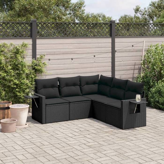 VidaXL Garden Lounge Set with Cushions 5 Pcs, Patio Sofas, Patio Furniture Set, Outdoor Furniture, Black 3220144