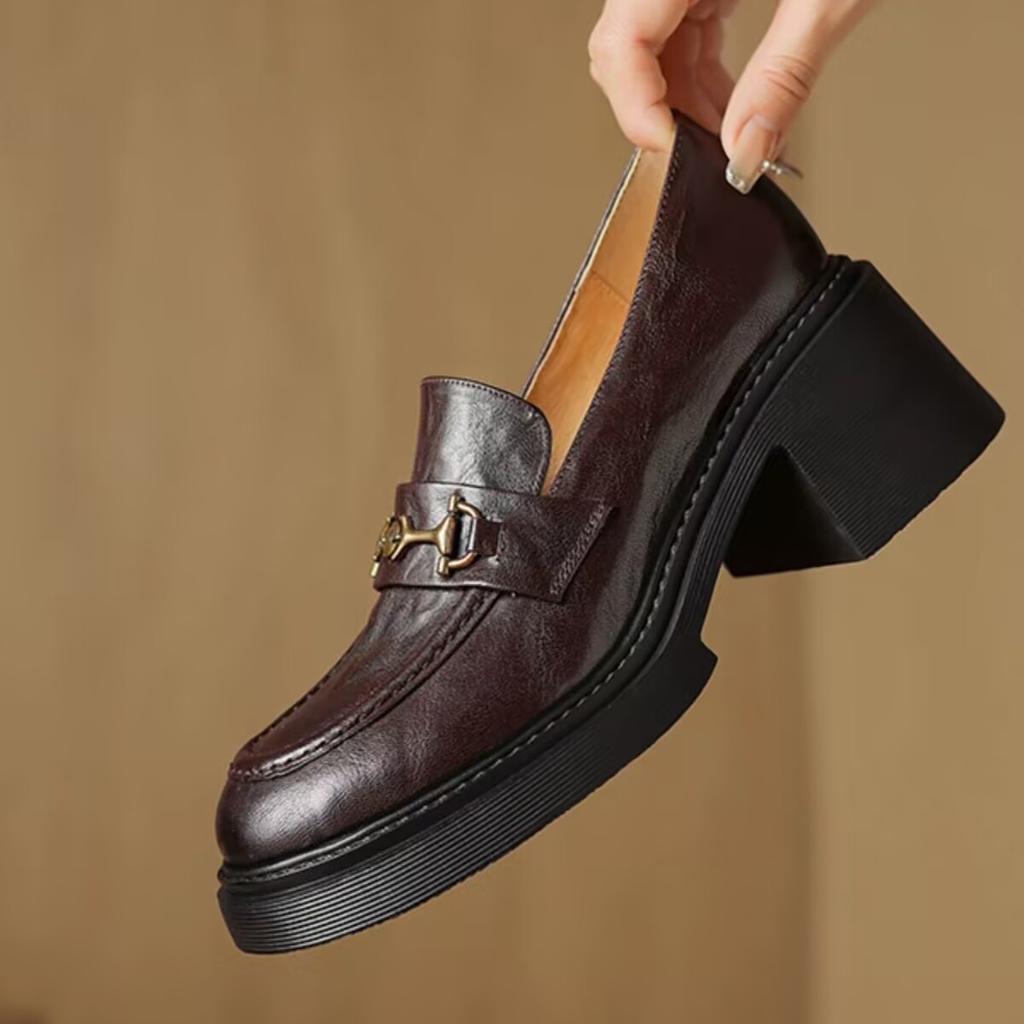 Elegant and thin~ Loafers women's 2025 new autumn and winter lazy shoes British style small leather shoes thick heel high heels 6cm