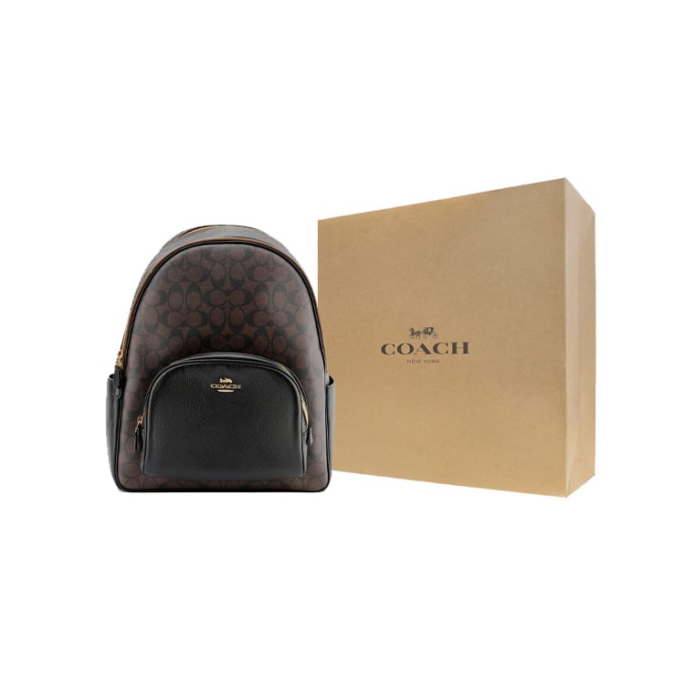 COACH Court Coated Canvas With Leather Backpack Large Unisex Black & Dark Brown Monogram 6495-IMAA8