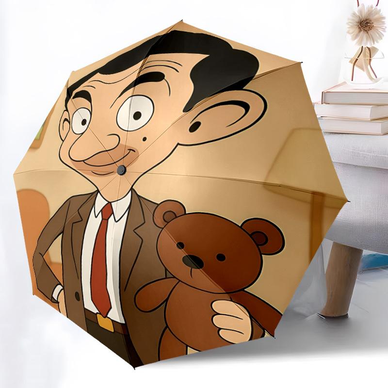 1pc Mr. Bean Teddy Automatic Open/Close Umbrella Folding Umbrella, Portable Compact Travel Umbrella, Gift for Men & Women y08