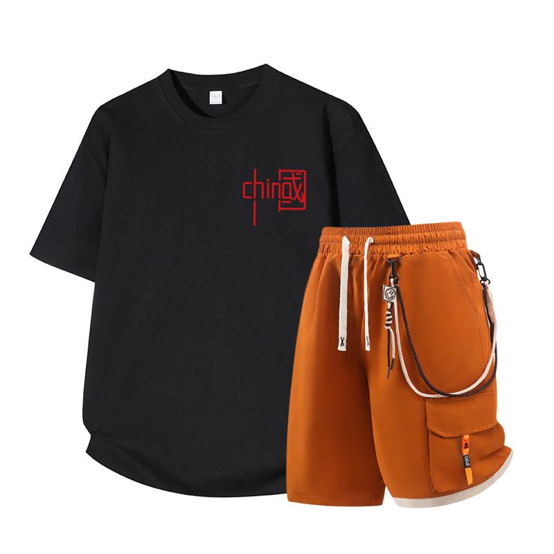 

Dmo Men s Short Sleeved Set Summer Short Sleeved Slim Fit Upper Garment Men s Two-piece Set XL