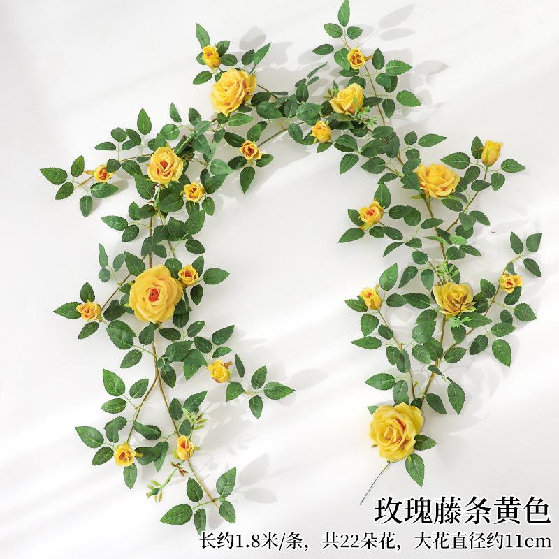 

Simulated Rose Vine Living Room Indoor Balcony Courtyard Outdoor Party Garland Decoration Fake Flowers Wall Hanging Green Plants 1pcs жовтий