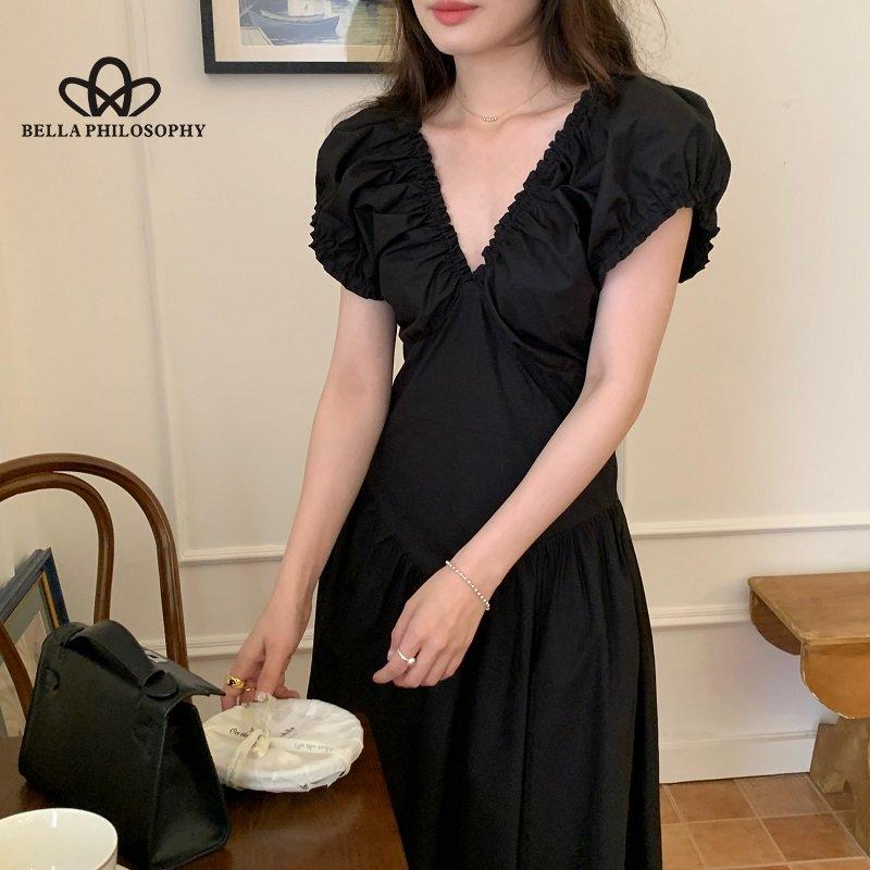 Francouzské retro Hepburn elegantní plisovaný výstřih bez rukávů Středně dlouhé šaty úzkého střihu Dámská móda Elegantní společenské dlouhé šaty