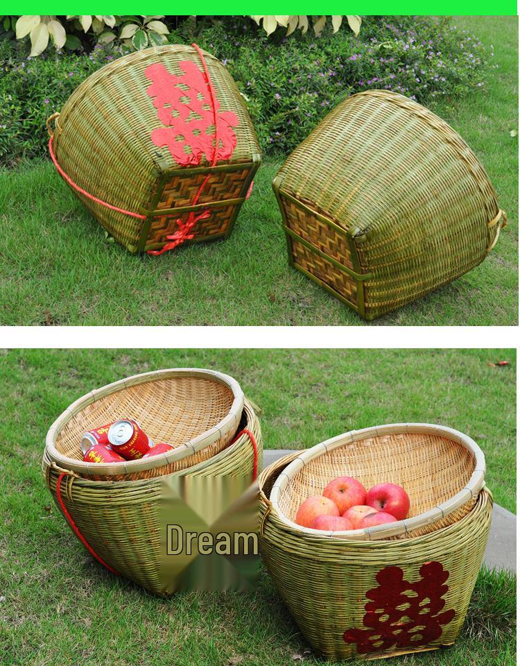 Zhuang Large Bamboo Woven Multi-Use Basket: Rice Washing, Grain Storage, Winnowing, Fruit Display, Event Decor