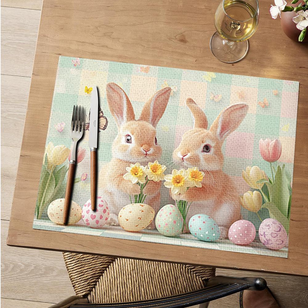 

6PC Easter Bunny & Egg Print Placemats - Heat-Resistant Table Protectors Suitable for Spring Table Setting 6PC 30X45cm