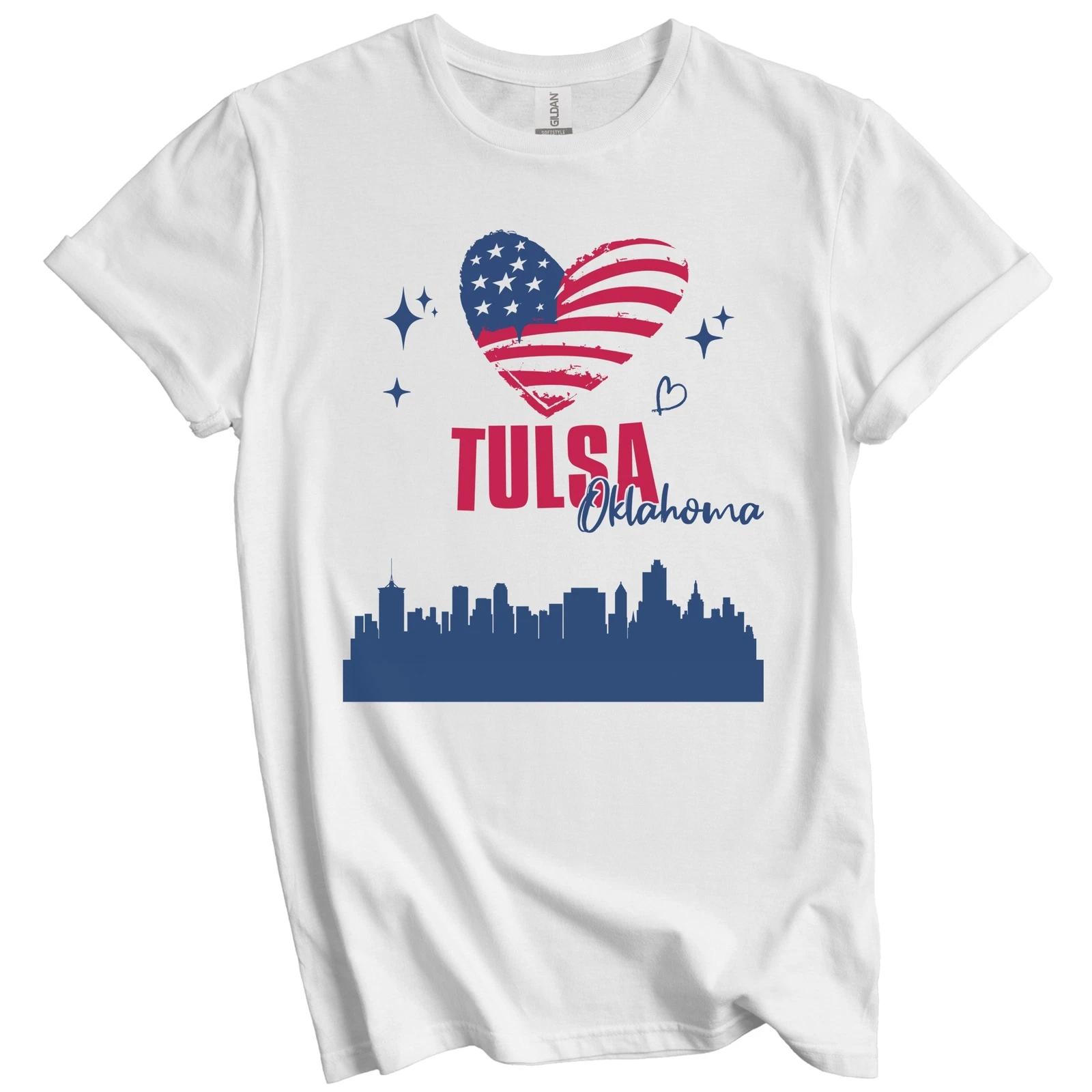 Tulsa Oklahoma Skyline American Flag Heart 4th of July T-Shirt M