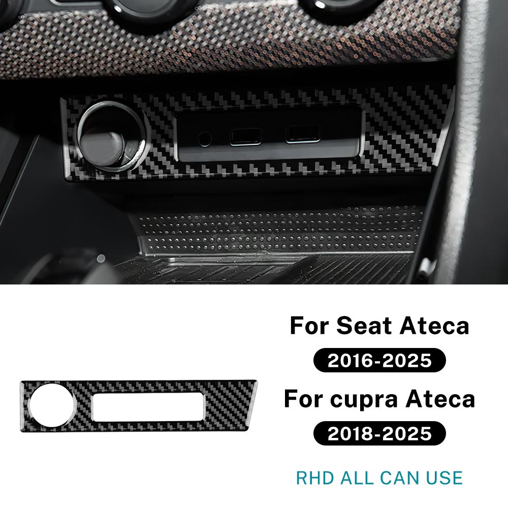 For SEAT Ateca 5F 2016-2025 For Cupra Ateca 5F 2018-2025 Real Soft Carbon Fiber Sticker LHD RHD Car USB Charging Port Frame Trim