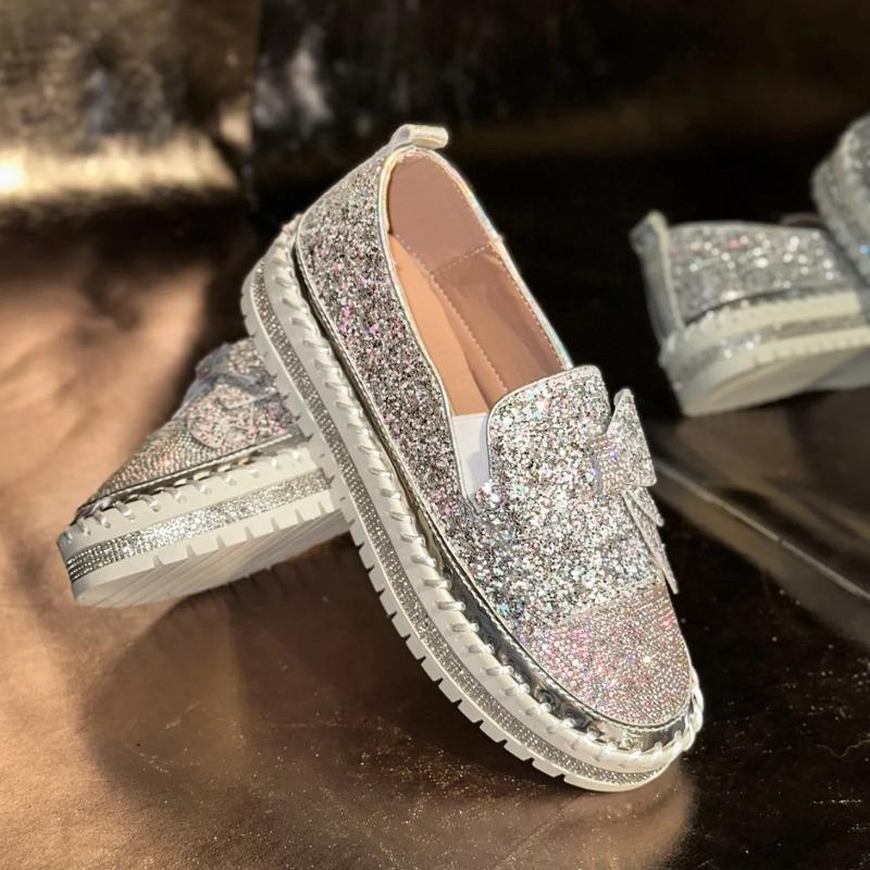 Scarpe da Donna Firmate Lusso Cristallo Scarpe Casual Suola Spessa Sneakers alla Moda Diamanti Mocassini Calzature con Plateau da Donna