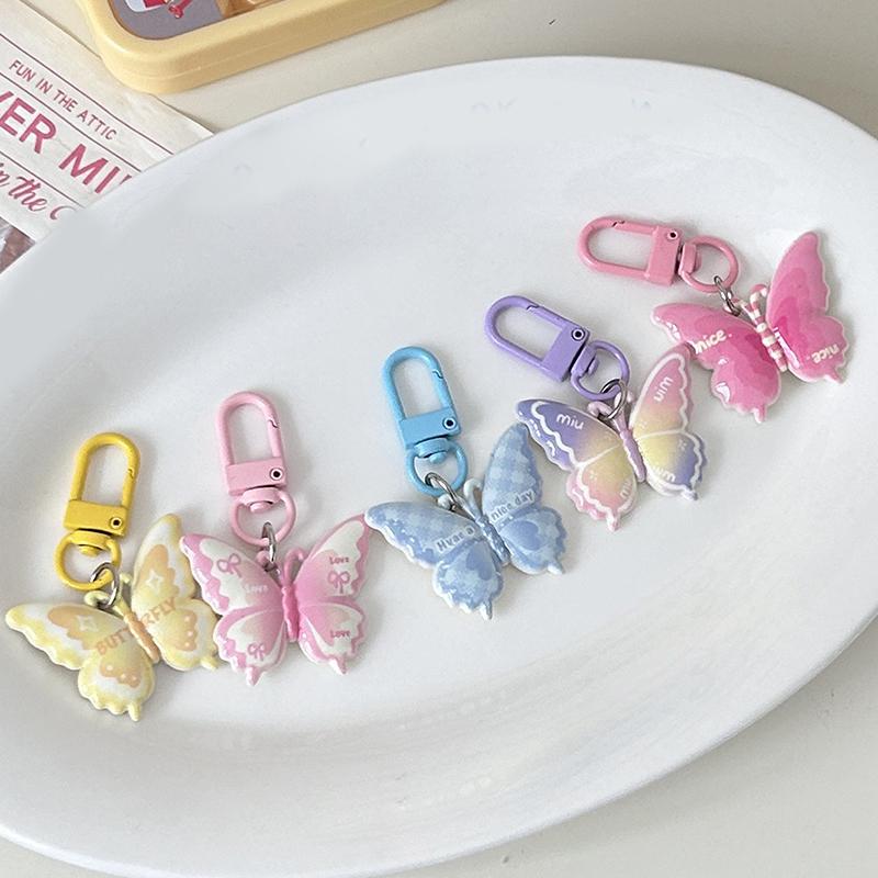 Colorful Butterfly With Colorful Letters Keychain Pendant Earphone Hanger Women Couple Keychain Bag Pendant Backpack Accessories