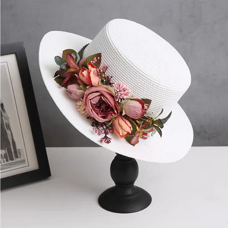spring summer flower hat French women's straw flat hat elegant beach hat Barrel cap sun hat outdoor travel sun hat wholesale