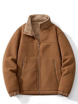 Men's Fleece-Lined Windbreaker: Warm Lambswool Coat with Thick Stand-Up Collar for Autumn and Winter