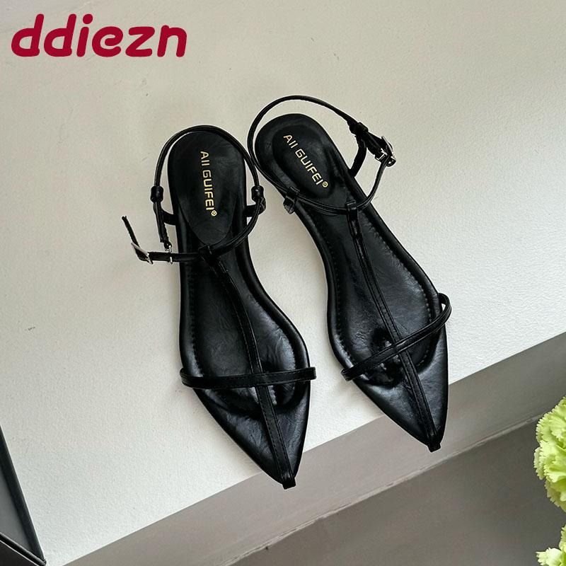 Fashion Pointed Toe Ladies Wedges Sandals Shoes Female Buckle Footwear Fashion T-Strap Women Wedges Heeled Sandals Shoes Pumps