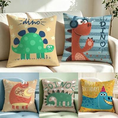 Pattern Cartoon Dinosaur Cushion Cover Short Plush Cushion Cover Double Sided Print Washable Sofa Pillowcase Home Decor Gift